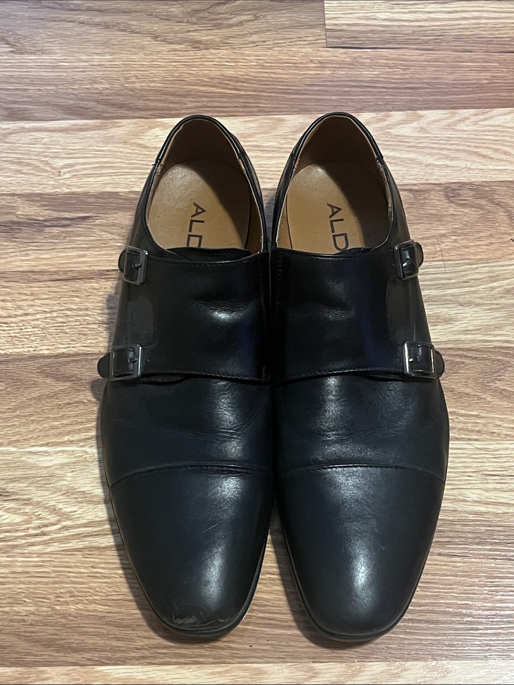 Aldo Black Leather Double Monk Strap Oxfords